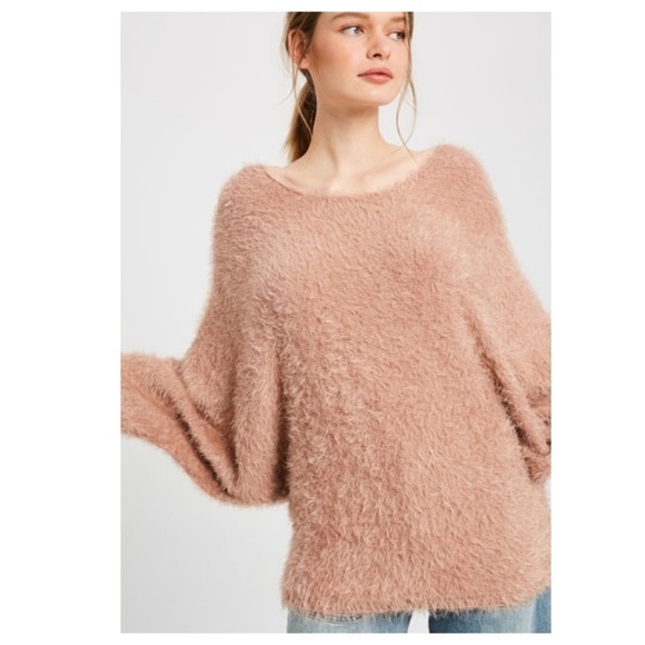 Mauve Furry Soft Open Back Tie Sweater - Picture 4 of 4